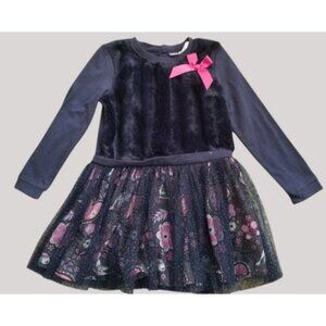 DOLLIE & ME Navy Blue Plush and Flower Print Tutu Long Sleeved Dress Size 6